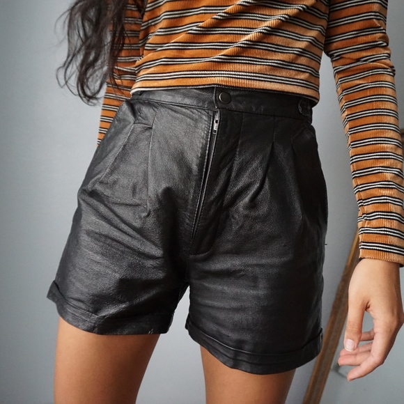 Vintage Pants - Vintage Genuine Leather High Waist Shorts